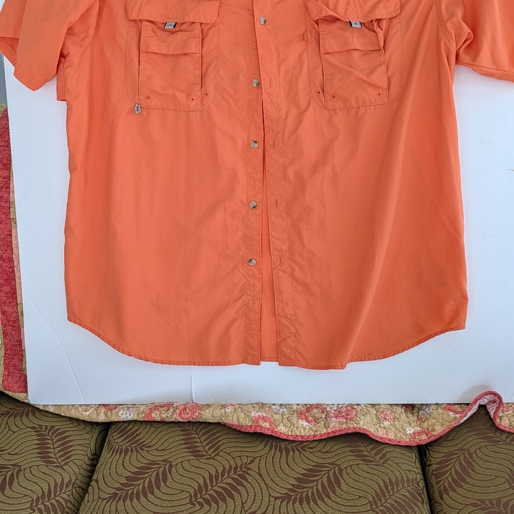 Columbia Shirt Mens XXL Orange PFG Fishing Vented Nylon Fish Outdoor Bahama